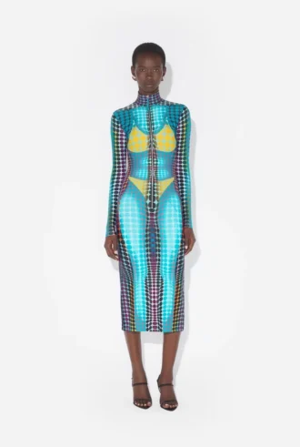 Réédition – Robe à imprimé pois bleus