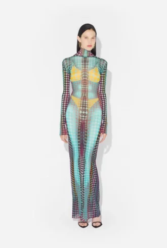 Réédition – Robe longue à pois bleus